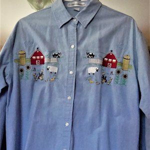 Jean shirt with farm embroidery